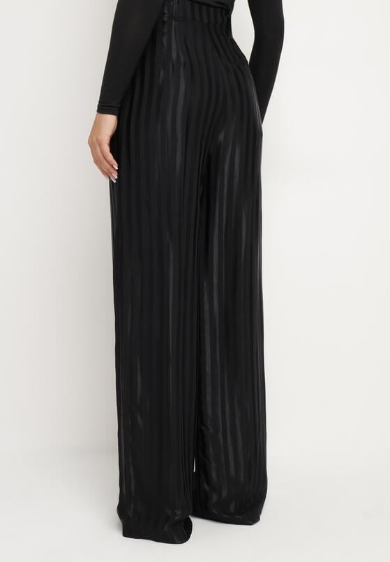 Czarne Szerokie Spodnie z Wiskozy z Wysokim Stanem Hetissa 3