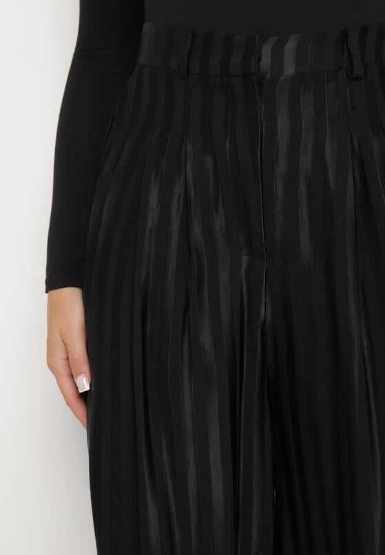 Czarne Szerokie Spodnie z Wiskozy z Wysokim Stanem Hetissa 5