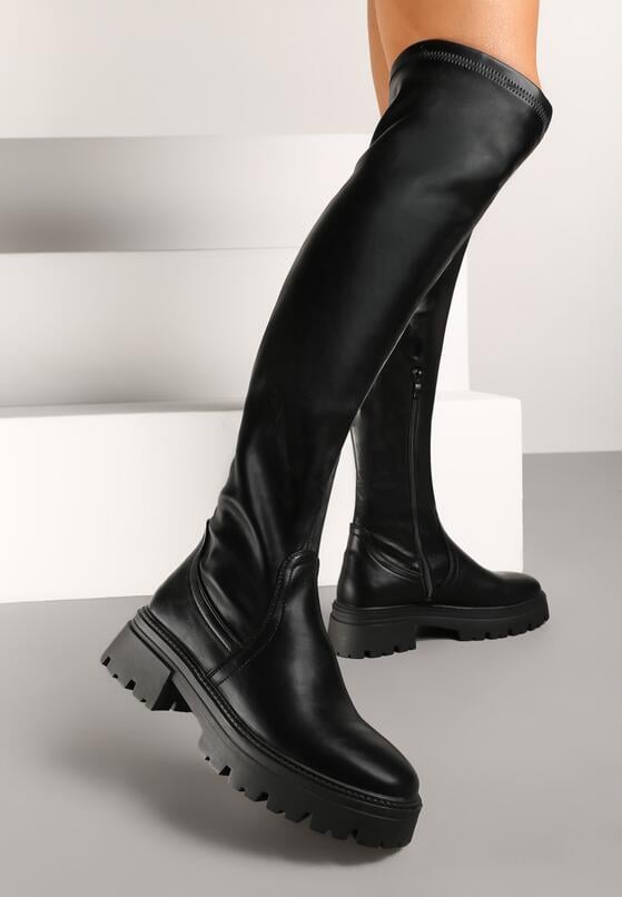 Czarne Kozaki o Dopasowanej Cholewce za Kolano Resirra 2