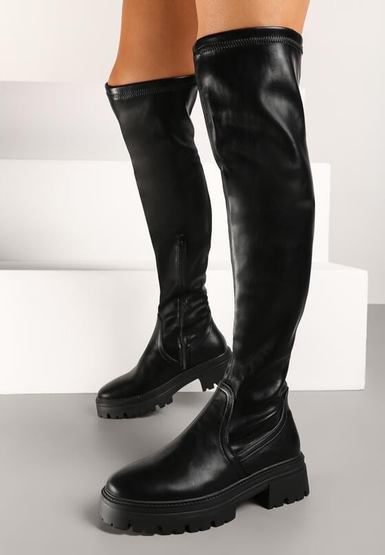 Czarne Kozaki o Dopasowanej Cholewce za Kolano Resirra 1