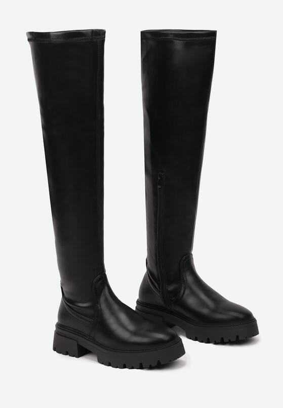 Czarne Kozaki o Dopasowanej Cholewce za Kolano Resirra 5