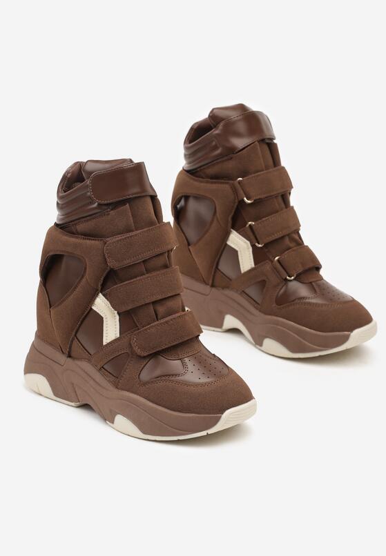 Brązowe Sneakersy na Koturnie z Zapięciem na Rzep Liriam 5