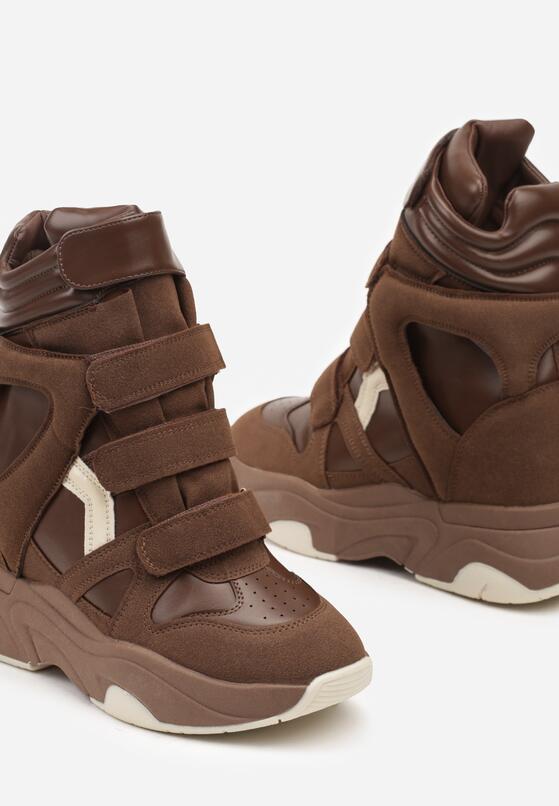 Brązowe Sneakersy na Koturnie z Zapięciem na Rzep Liriam 6