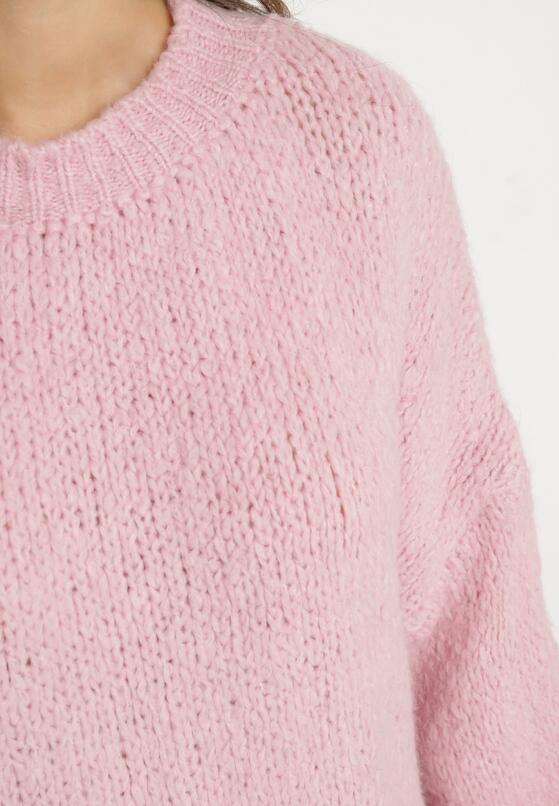 Różowy Sweter o Klasycznym Prostym Kroju z Domieszką Wełny i Wiskozy Sezisya 5