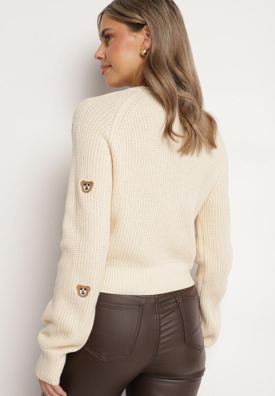 Beżowy Sweter Ozdobiony Naszywkami w Misie Issalie 3
