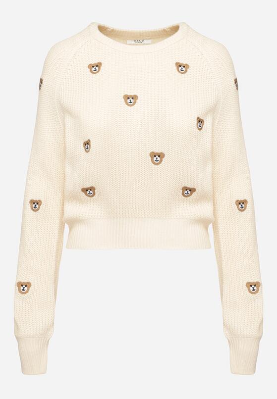 Beżowy Sweter Ozdobiony Naszywkami w Misie Issalie 6