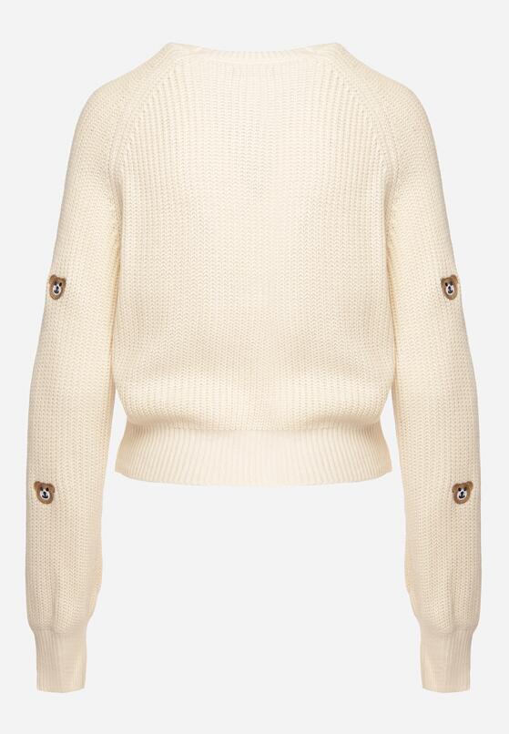 Beżowy Sweter Ozdobiony Naszywkami w Misie Issalie 7