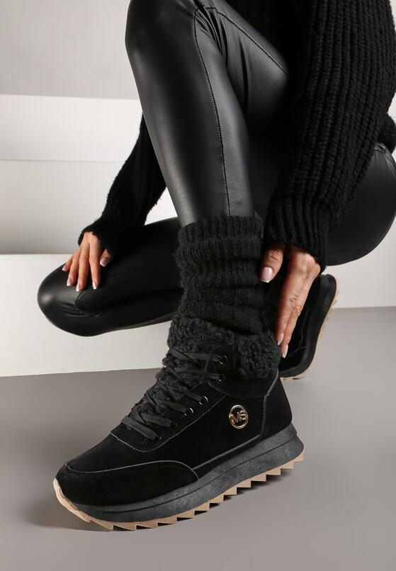 Czarne Sneakersy z Imitacji Zamszu Mocno Ocieplane Futrem Metarilea 2