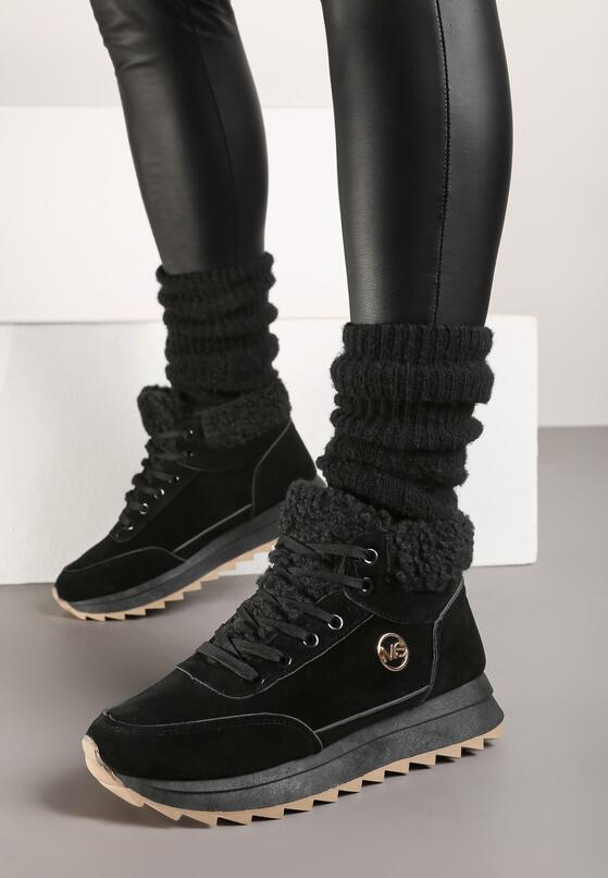 Czarne Sneakersy z Imitacji Zamszu Mocno Ocieplane Futrem Metarilea 3