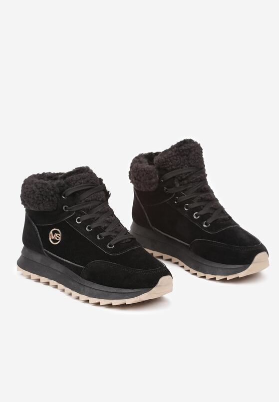 Czarne Sneakersy z Imitacji Zamszu Mocno Ocieplane Futrem Metarilea 5