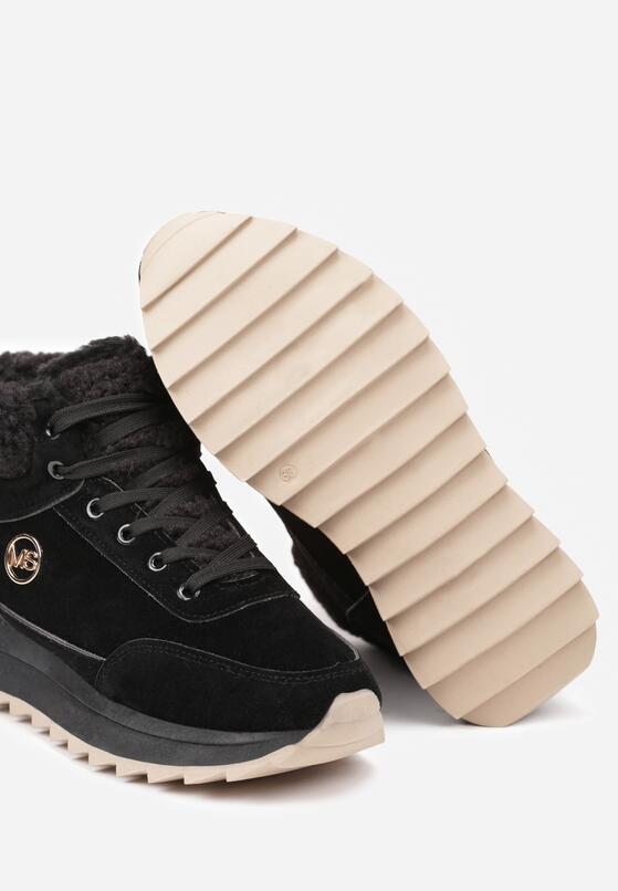 Czarne Sneakersy z Imitacji Zamszu Mocno Ocieplane Futrem Metarilea 6