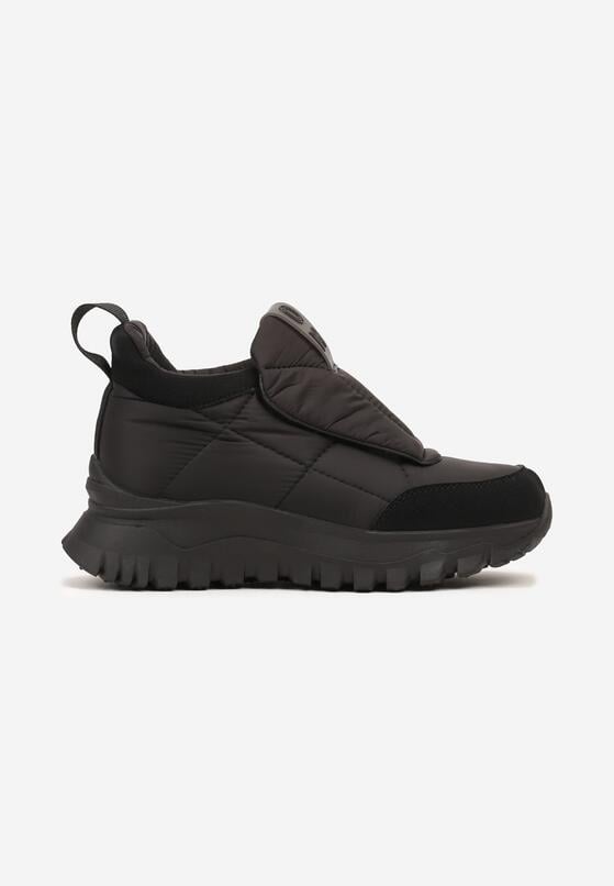 Czarne Sneakersy na Grubej Podeszwie z Pikowaną Cholewką i Napisem Resisha 4
