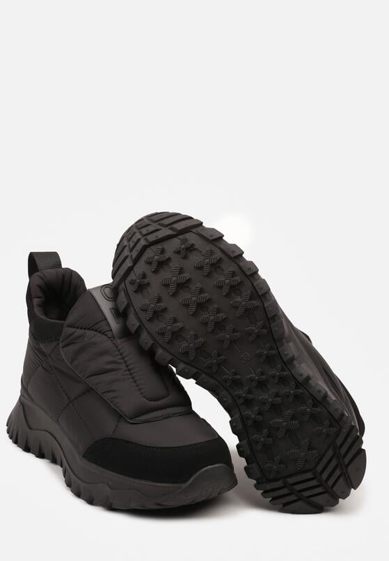 Czarne Sneakersy na Grubej Podeszwie z Pikowaną Cholewką i Napisem Resisha 6