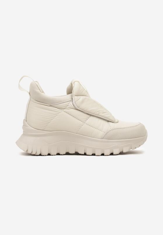 Jasnobeżowe Sneakersy na Grubej Podeszwie z Pikowaną Cholewką i Napisem Resisha 4