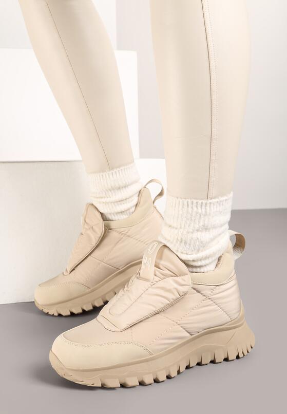 Beżowe Sneakersy na Grubej Podeszwie z Pikowaną Cholewką i Napisem Resisha 3