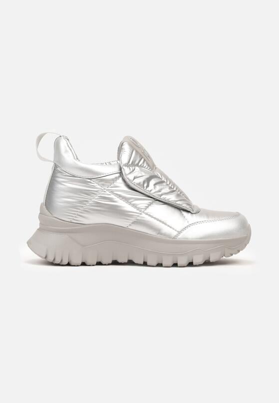 Srebrne Sneakersy na Grubej Podeszwie z Pikowaną Cholewką i Napisem Resisha 4
