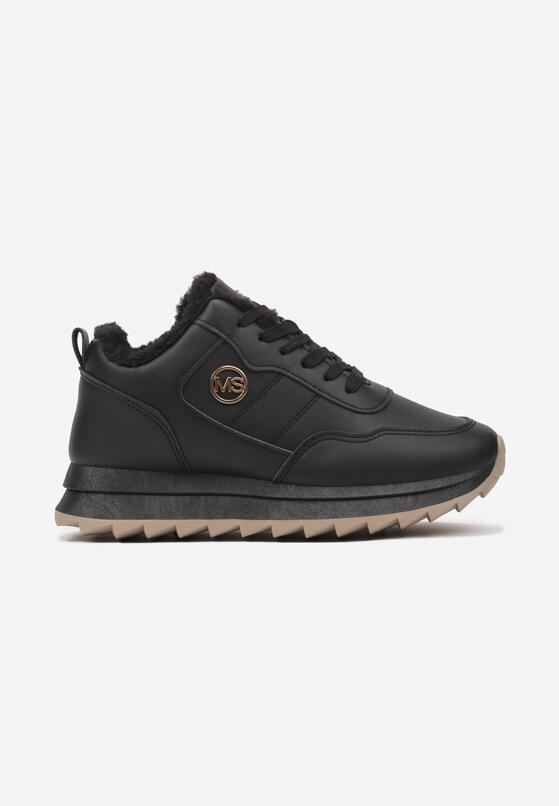 Czarne Sneakersy z Futrzaną Wyściółką i Metalowym Zdobieniem Tinnalira 4