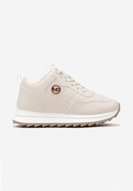 Beżowe Sneakersy z Futrzaną Wyściółką i Metalowym Zdobieniem Tinnalira 4