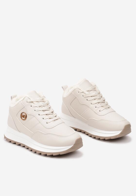 Beżowe Sneakersy z Futrzaną Wyściółką i Metalowym Zdobieniem Tinnalira 5