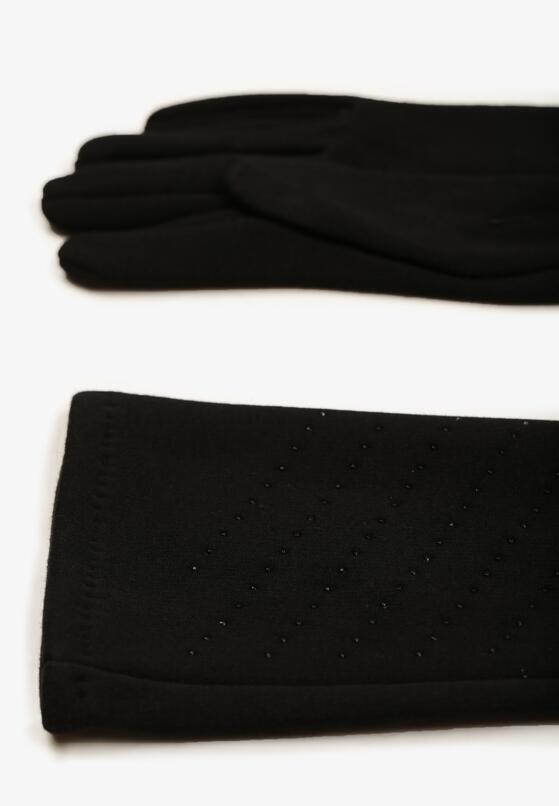 Czarne Eleganckie Dzianinowe Rękawiczki z Cyrkoniami Tamiswen 2