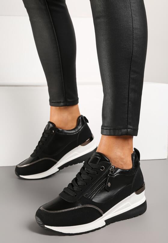 Czarne Sneakersy na Koturnie Ozdobione Suwakiem Mialara 2