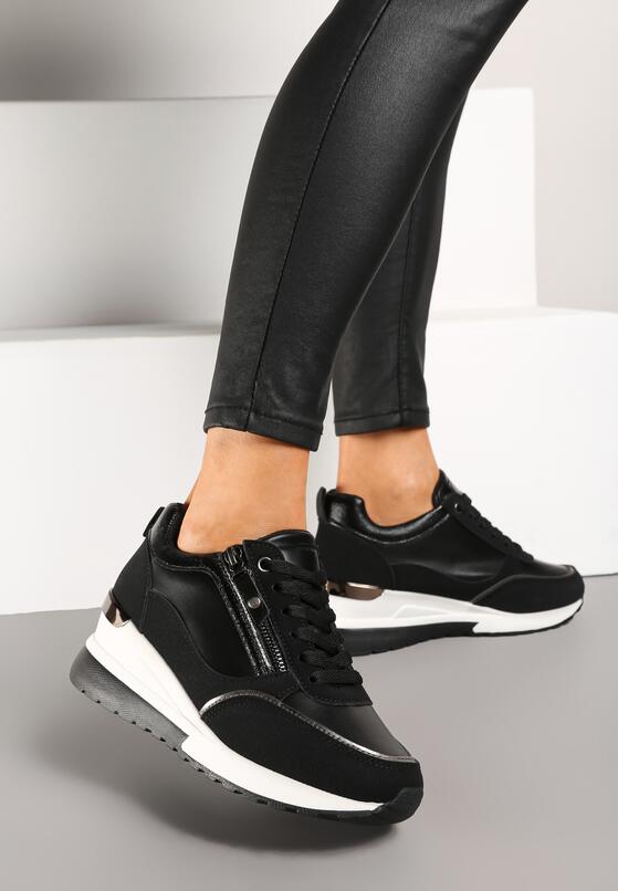 Czarne Sneakersy na Koturnie Ozdobione Suwakiem Mialara 1