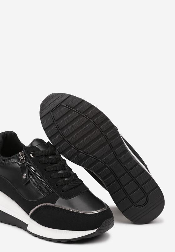 Czarne Sneakersy na Koturnie Ozdobione Suwakiem Mialara 6