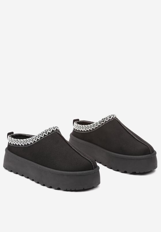 Czarne Śniegowce na Grubej Podeszwie z Niską Haftowaną Cholewką Etandiel 5