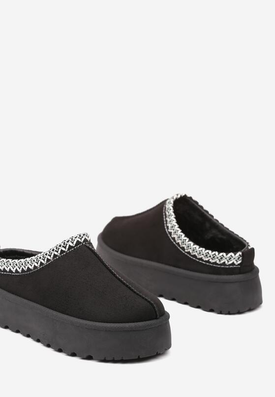 Czarne Śniegowce na Grubej Podeszwie z Niską Haftowaną Cholewką Etandiel 6