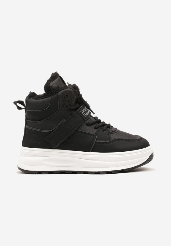 Czarne Sneakersy Ocieplane na Płaskiej Podeszwie z Wysoką Cholewką Rialithra 4