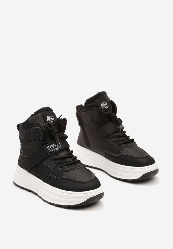 Czarne Sneakersy Ocieplane na Płaskiej Podeszwie z Wysoką Cholewką Rialithra 5
