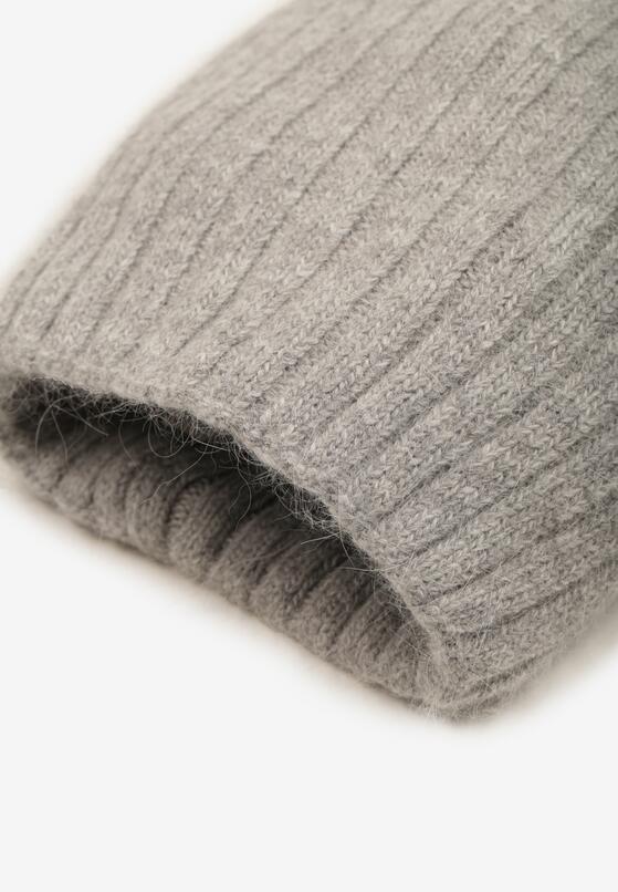 Szara Prążkowana Czapka Beanie z Wiskozy Enalwenna 2