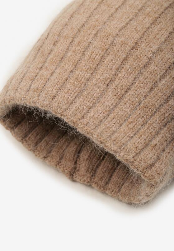 Brązowa Prążkowana Czapka Beanie z Wiskozy Enalwenna 2