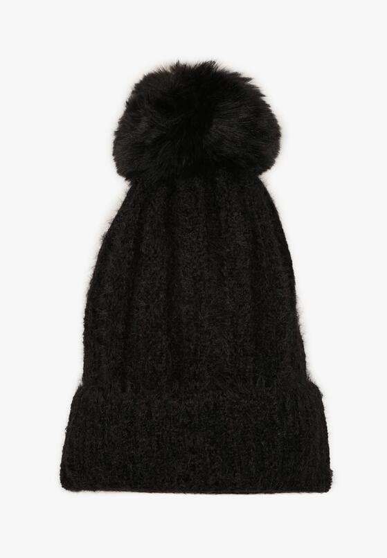 Czarna Czapka z Prążkowanego Materiału z Pomponem Vamieska 1