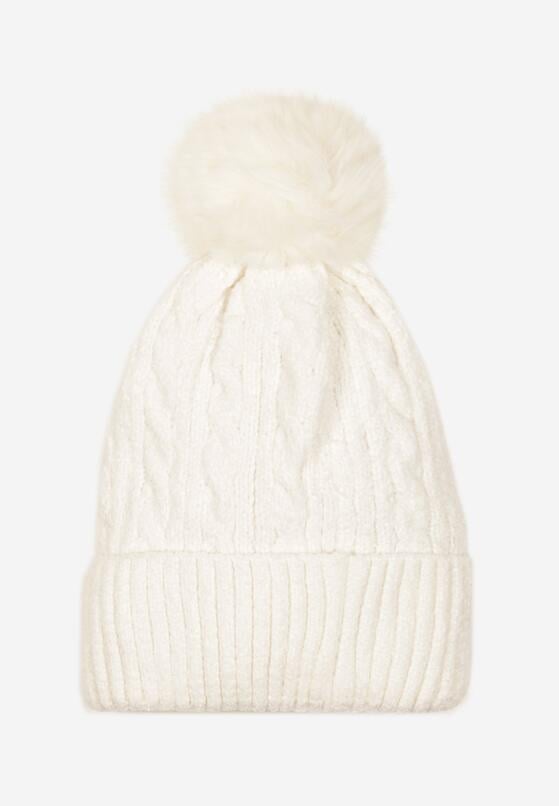 Jasnobeżowa Czapka z Pomponem Zdobiona Warkoczowym Splotem Emmirae 1