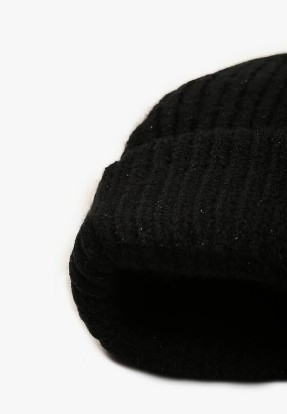 Czarna Prążkowana Czapka Beanie z Wiskozą i Metaliczną Nicią Temiala 4
