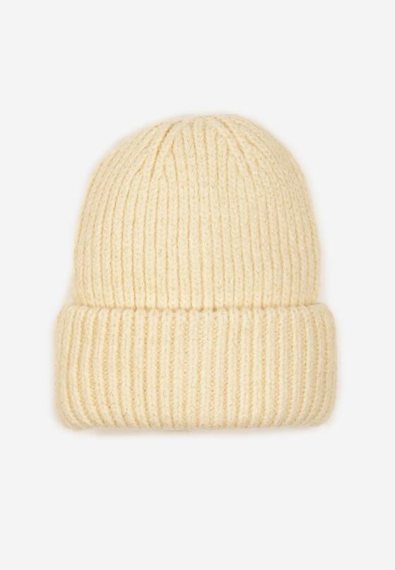 Beżowa Prążkowana Czapka Beanie z Wiskozą i Metaliczną Nicią Temiala 3