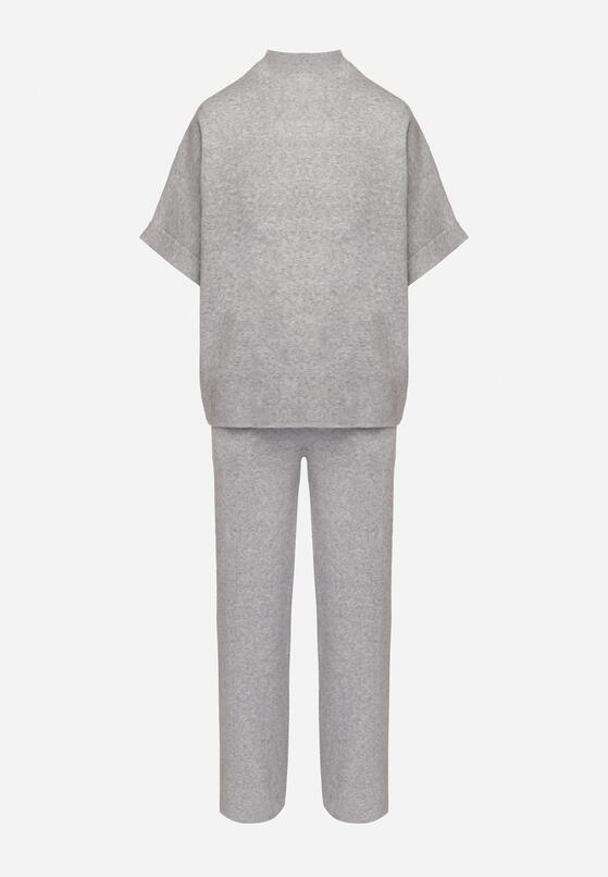 Szary Dzianinowy Komplet Oversize z Wiskozą Szerokie Spodnie i T-shirt Lannethria 6