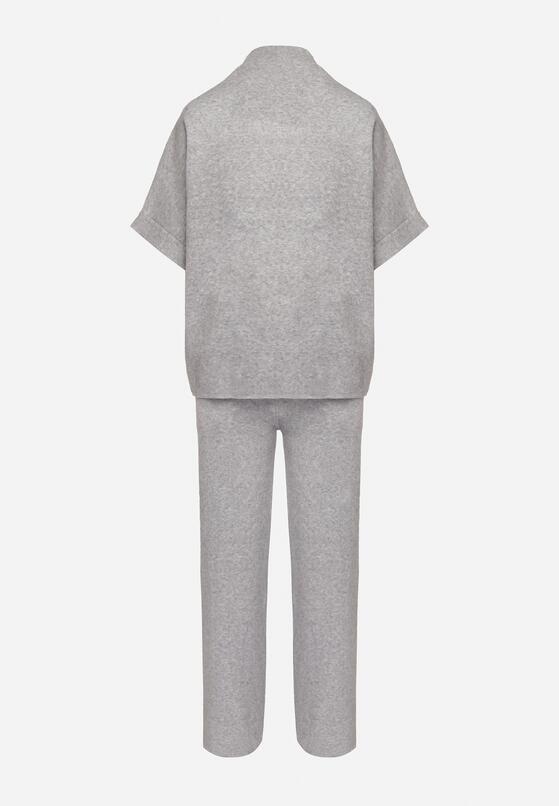 Szary Dzianinowy Komplet Oversize z Wiskozą Szerokie Spodnie i T-shirt Lannethria 7