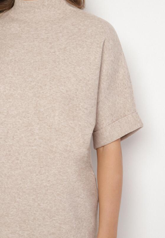 Beżowy Dzianinowy Komplet Oversize z Wiskozą Szerokie Spodnie i T-shirt Lannethria 5