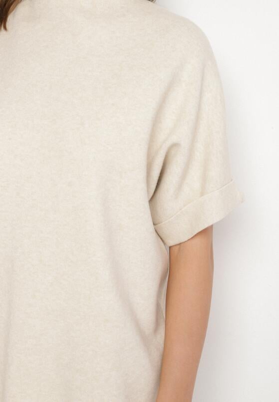 Jasnobeżowy Dzianinowy Komplet Oversize z Wiskozą Szerokie Spodnie i T-shirt Lannethria 5