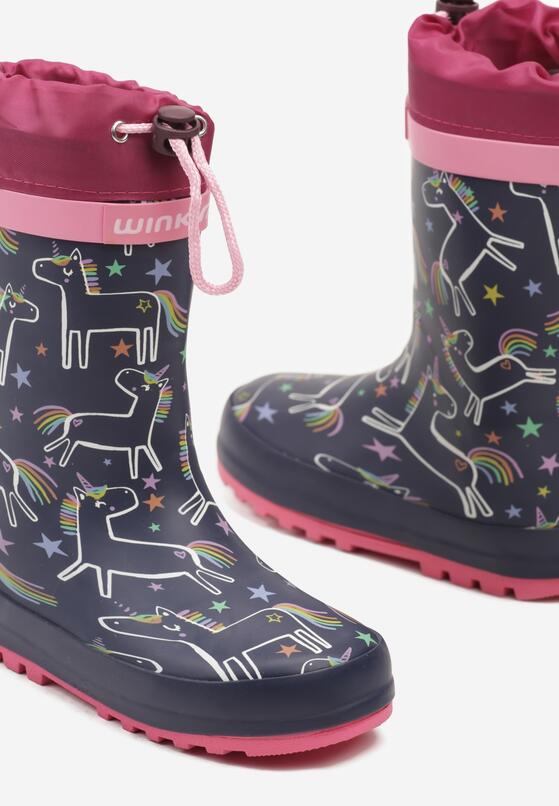 Cizme de cauciuc  Bleumarin cu fucsia 3