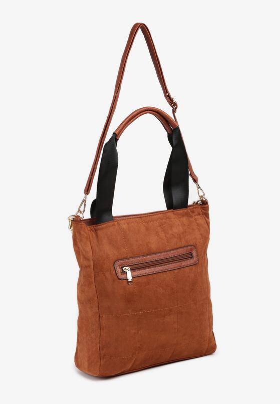 Brązowa Torebka Shopper z Imitacji Zamszu z Ozdobnym Łańcuszkiem Leannor 2