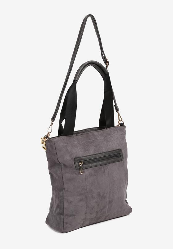 Szara Torebka Shopper z Imitacji Zamszu z Ozdobnym Łańcuszkiem Leannor 2