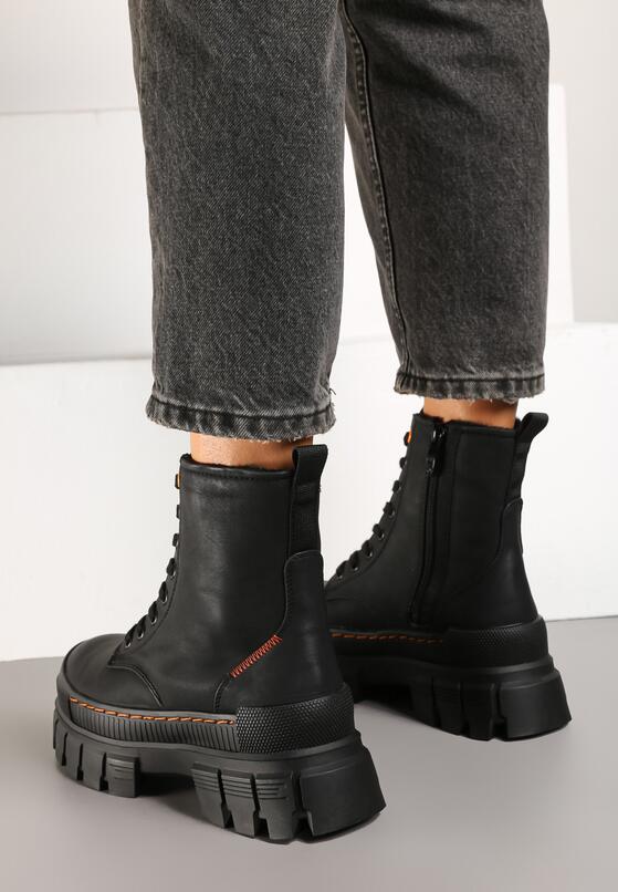 Czarne Botki Trapery na Platformie Sassilya 3