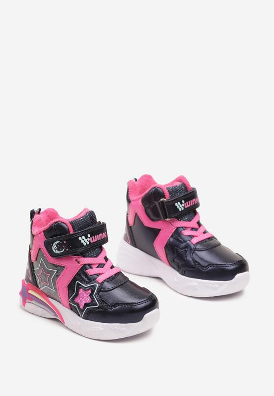 Granatowe Botki Sneakersy ze Świecącą Podeszwą Ozdobione Gwiazdkami i Brokatem Notavia 2