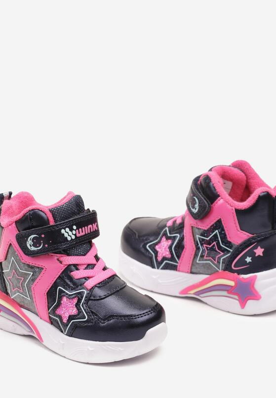 Granatowe Botki Sneakersy ze Świecącą Podeszwą Ozdobione Gwiazdkami i Brokatem Notavia 3