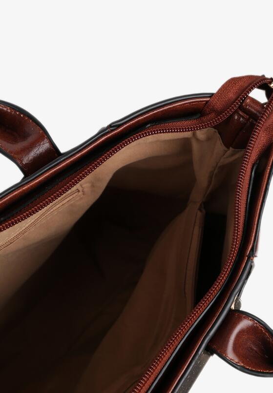 Brązowa Torebka Typu Shopper z Tłoczonym Wzorem i Regulowanym Paskiem Gebilie 3
