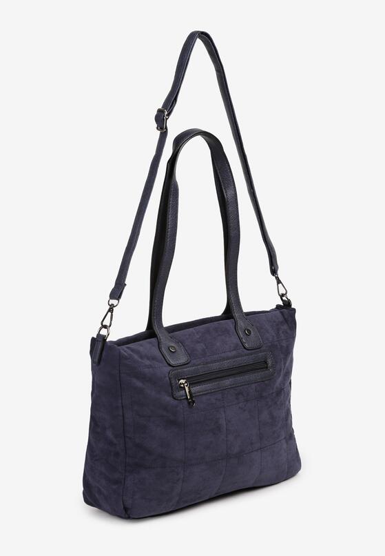 Granatowa Torebka Shopper z Imitacji Zamszu z Metalową Aplikacją i Dodatkowym Paskiem Cotavia 2