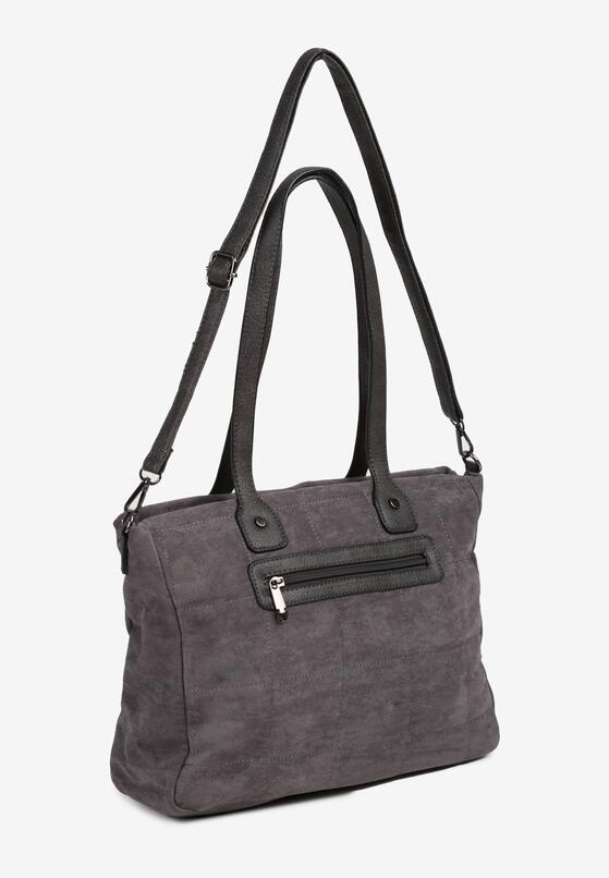 Szara Torebka Shopper z Imitacji Zamszu z Metalową Aplikacją i Dodatkowym Paskiem Cotavia 2